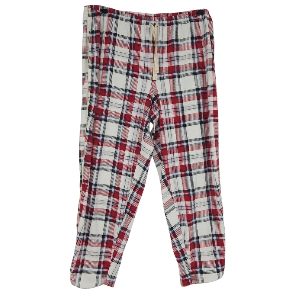 Soma Cropped Pajama Sleep Pants Red White Plaid Pull On Stretch Waist XL